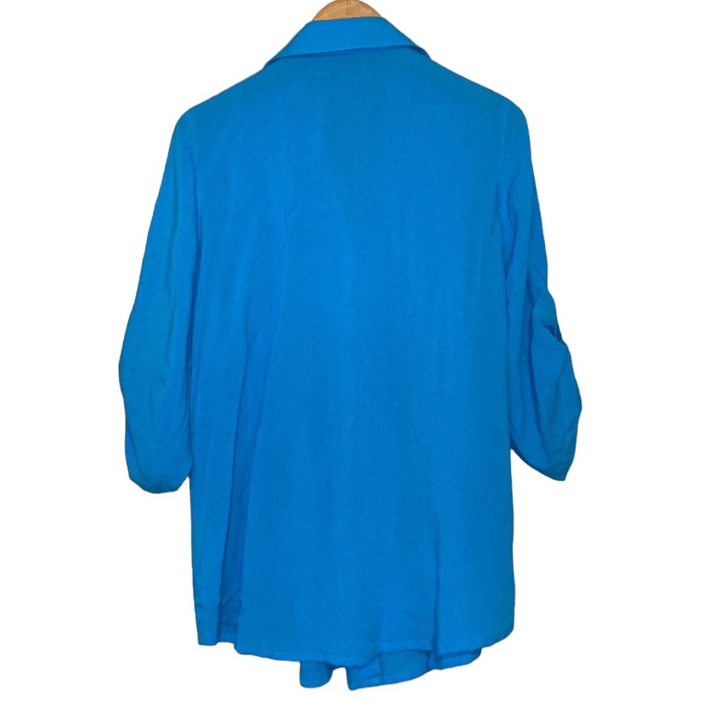 Fridaze 100% Linen Roll Tab Button Up Turquoise S… - image 2